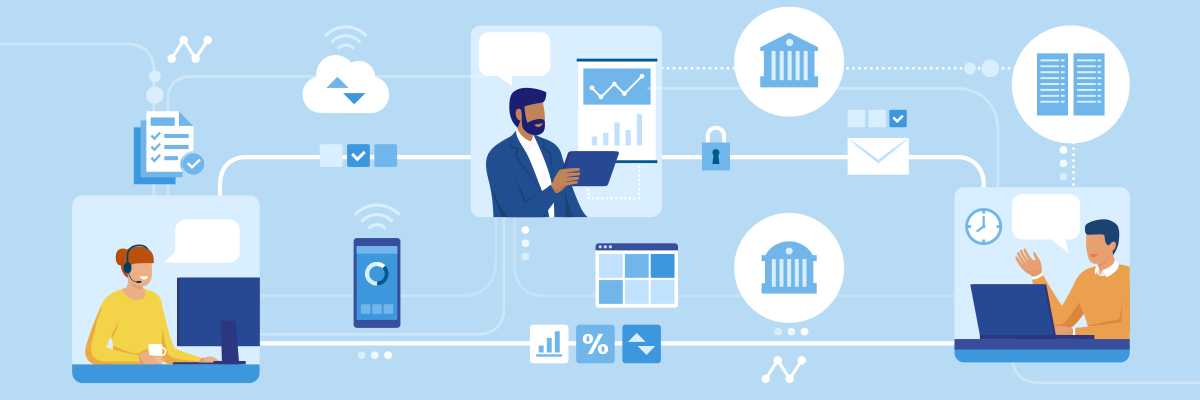 Flat artwork of business and data connected